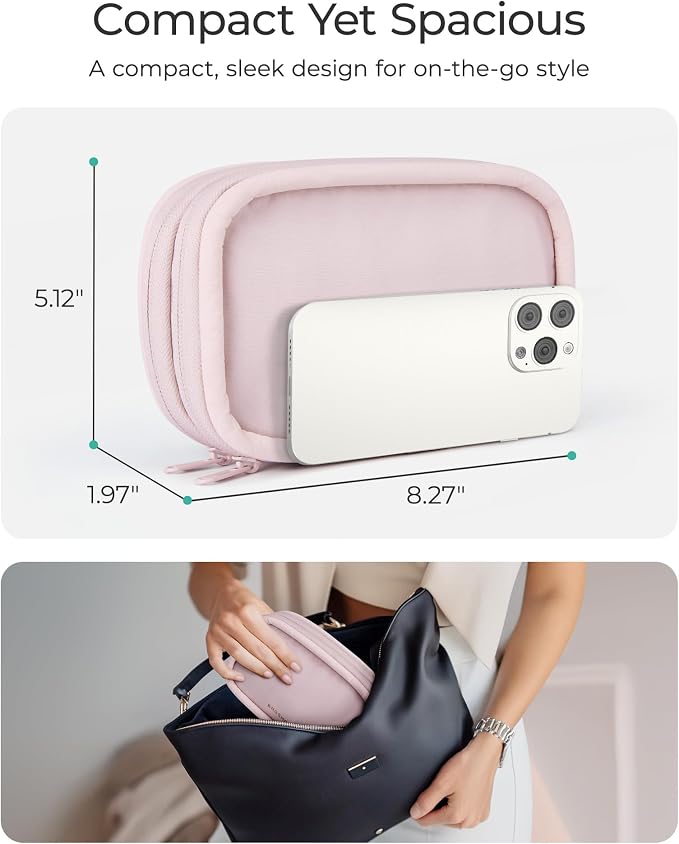 BAGSMART Cord Organizer Travel Cable Bag, Compact Tech Electronic Organizer Travel Case, Essentials for Charger, Cable, Phone, Flash drive, Double Layers (Pink) - Image 4