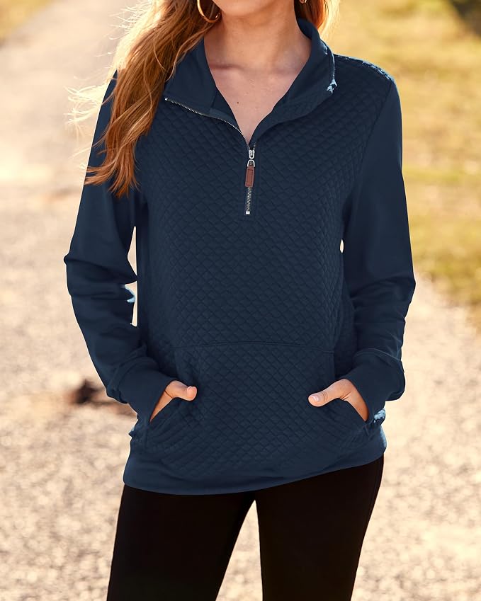 BTFBM Women Fashion Quilted Pattern Lightweight Zipper Long Sleeve Plain Casual Ladies Sweatshirts Pullovers Shirts Tops - Image 7