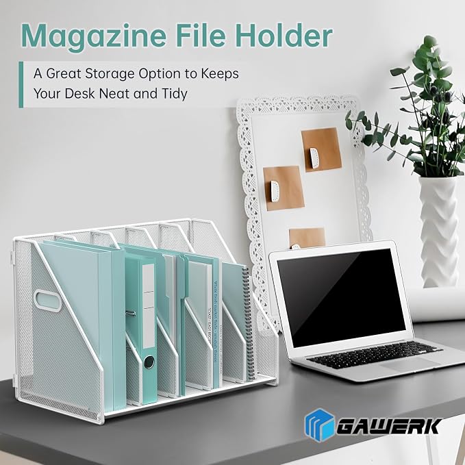 MINDEPOT Desk File Organizer Folder Holder with 5 Vertical for Office White - Image 2