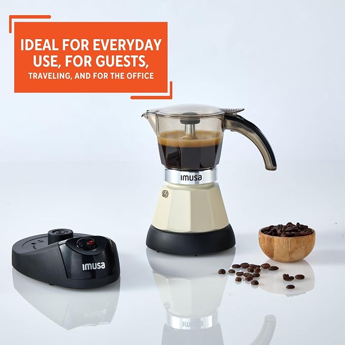 IMUSA 3 or 2 Cup Electric Espresso Maker with Cool-touch Handle, Almond | Bare Aluminum Finish, Keep Warm Function and Detachable Base, Ideal for Cuban and Italian Drinks, Perfect for Home Baristas - Image 6