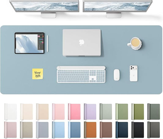 YSAGi Leather Desk Pad Protector, Office Desk Mat, Large Mouse Pad, Non-Slip PU Leather Desk Blotter, Laptop Desk Pad, Waterproof Desk Writing Pad for Office and Home (Ice Blue,55" x 17.2") by YSAGi