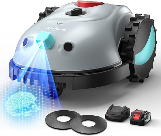 YARDCARE V100 Robot Lawn Mower with HD Vision Navigation, Smart Obstacle Detection, Collision Sensors, Adjustable Cutting Height, Low-Noise Operation—Perfect for Small Lawns up to 1,600 sq ft. by YARDCARE
