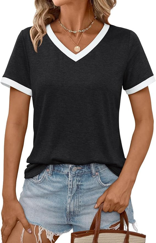 AUTOMET Womens Short Sleeve T-Shirts Summer Tops Casual Soft Tunic V Neck Basic Workout Clothes Spring Fashion Outfits 2026 by AUTOMET
