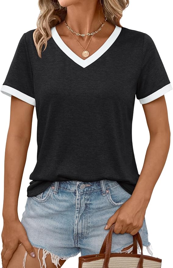 AUTOMET Womens Short Sleeve T-Shirts Summer Tops Casual Soft Tunic V Neck Basic Workout Clothes Spring Fashion Outfits 2026 by AUTOMET