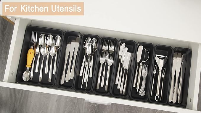 Kutesna 25PCS Interlocking Drawer Organizer, Plastic Desk Organizer Set | 4-Size Versatile Storage Bins,BPA-free, Non-slip, Fits Any Drawer for Cosmetics, Bathroom, Tools, Kitchen and Office - Image 6