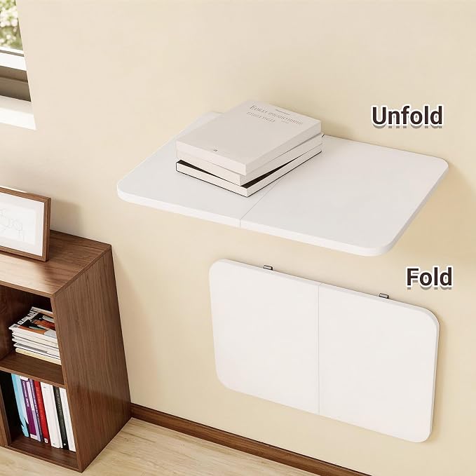 Neoaider Wall Mounted Folding Desk 23.6” x 15.7”, White | Drop Down Table with Metal Collapsible Brackets, Folding Wall Table for Small Spaces, Home, Office, Kitchen, Laundry Room - Image 8
