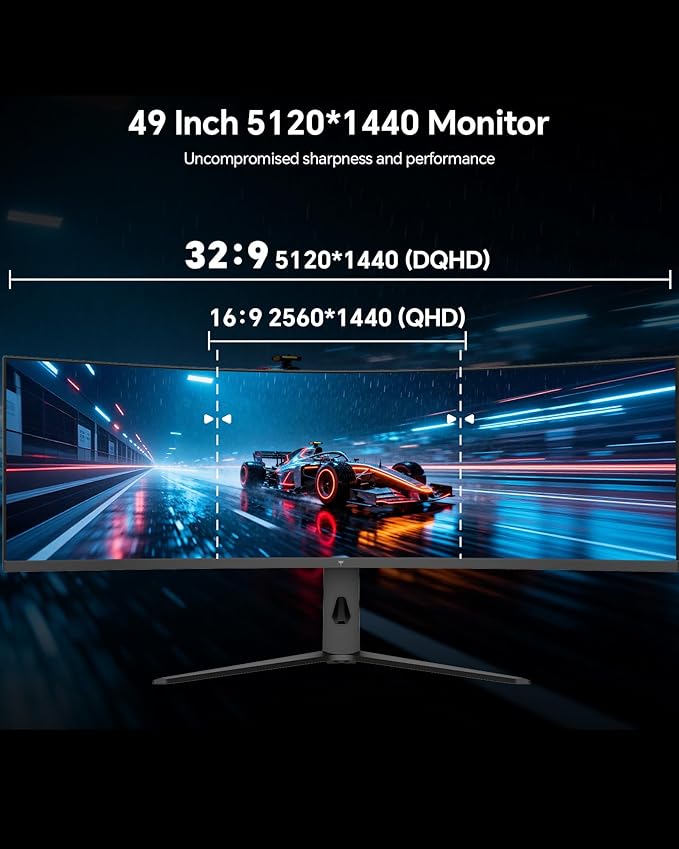 KTC Ultrawide 49 In Curved Gaming Monitor, 5K2K 5120x1440 Computer Monitor DQHD, 180Hz, 32:9, HDR 400, 90W Type-C HDMI DP Port, Bulit-in KVM, Speakers, Adaptive Sync, Tilt Swivel Height Adjust, H49S66 - Image 2