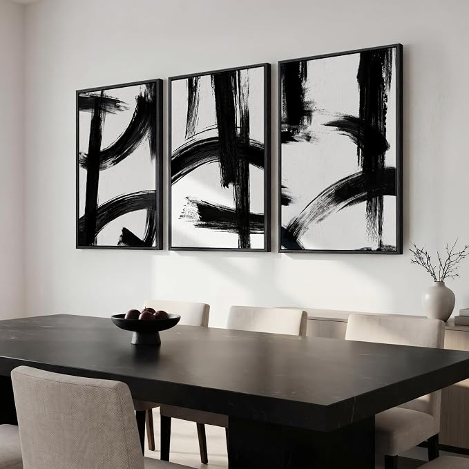 Large Framed Black and White Abstract Wall Art for Living Room, 3 Piece Big Canvas Prints Paintings Artwork for Walls, Modern Minimalist Pictures Wall Decor for Bedroom Office Hallway, 24x36 In - Image 5