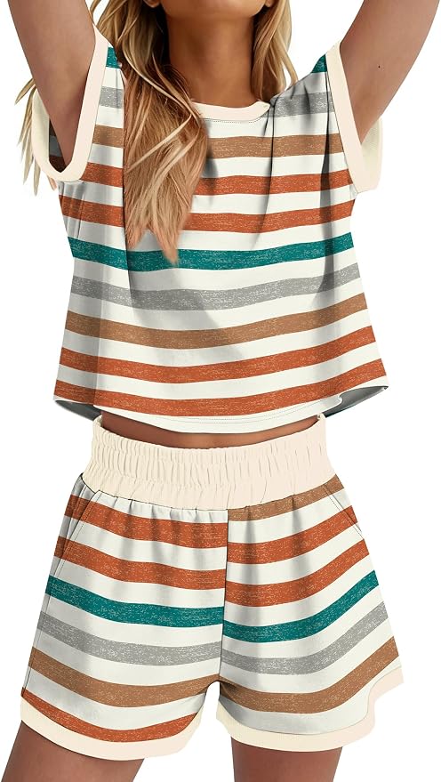 WIHOLL Two Piece Sets for Women Summer Lounge Short Sets Cap Sleeve Crew Neck Sweatsuit with Pocket XS-2XL - Image 4
