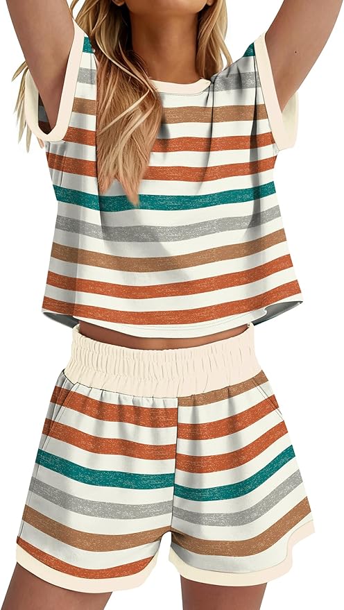 WIHOLL Two Piece Sets for Women Summer Lounge Short Sets Cap Sleeve Crew Neck Sweatsuit with Pocket XS-2XL - Image 4