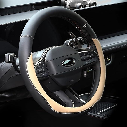 Valleycomfy Microfiber Leather Steering Wheel Cover Large-Size for F150 F250 F350 Ram 4Runner Tacoma Tundra Range Rover Model S X with 15 1/2 inches-16 inches Outer Diameter Beige by Valleycomfy
