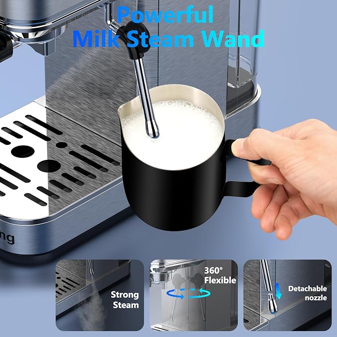URintells Cuising Espresso Machine with Touchscreen And Cold Brew | 20Bar Pump,Stainless Steel Espresso Maker with Powerful Steam Milk Frother for Cappuccino Latte,Iced Americano - Image 6