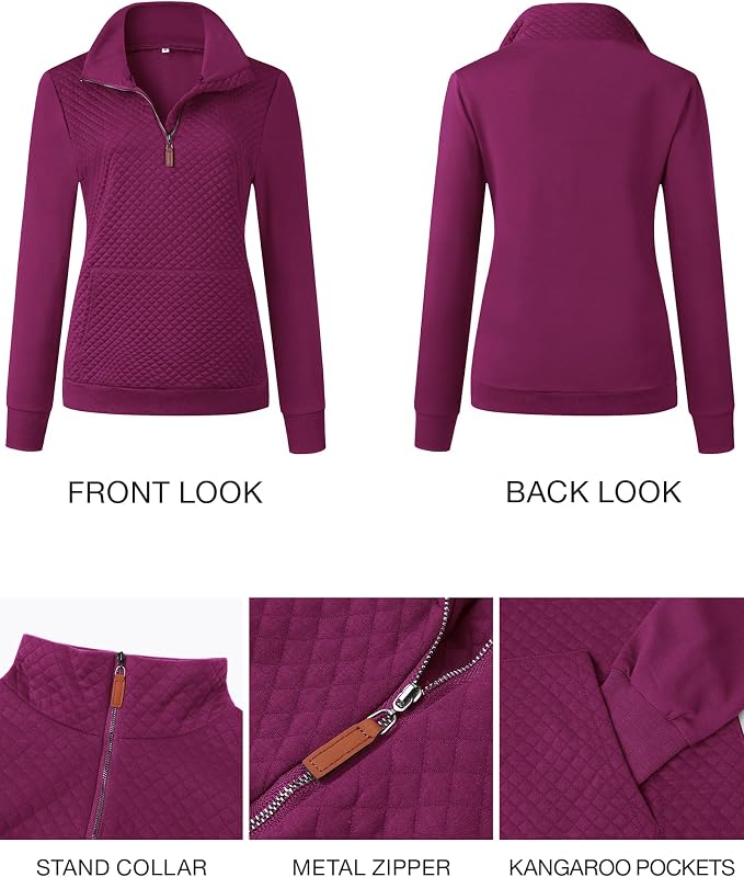 BTFBM Women Fashion Quilted Pattern Lightweight Zipper Long Sleeve Plain Casual Ladies Sweatshirts Pullovers Shirts Tops - Image 5