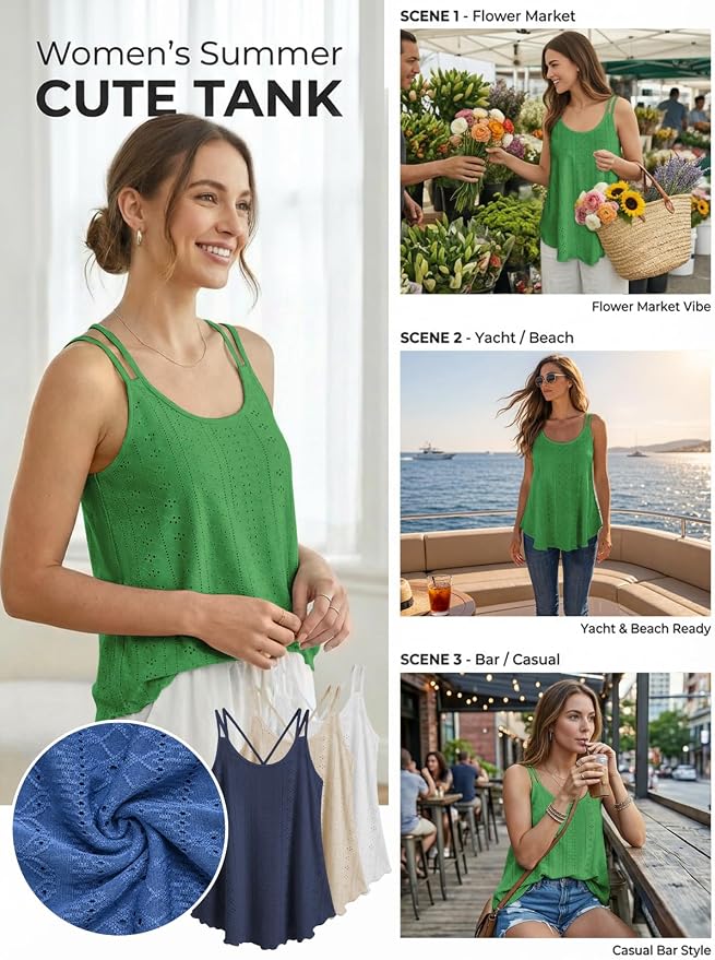 ATHMILE Women's Tank Tops Sleeveless Summer Top Spaghetti Strap Spring Shirt Loose Fit Beach Vacation 2026 Casual - Image 4