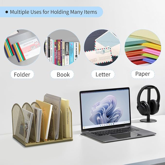 Gawerk 5-Section Vertical Desktop Organizer, 5-Section Mesh File Folder Stand Sorter for Office Home Classroom Organization - Image 6