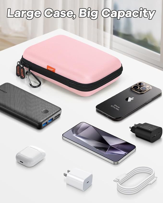 Gentle-Pink Hard Shell Carrying Case for External Hard Drive, Hard Disk, Power Bank, Charger, Cable, Tool, Electronic Accessories - Large Storage Pouch Portable Travel Bag Case for Women Girls Lady - Image 2
