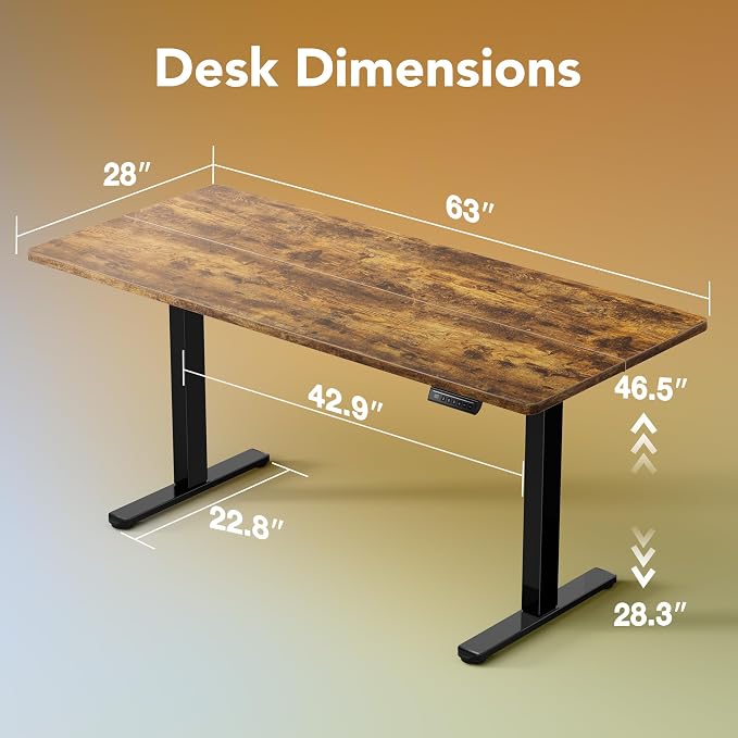 HUANUO 63 x 28 inch Electric Standing Desk Adjustable Height, 4 Memory Height Settings, Sit Stand Up Desk for Home Office & Computer Workstation, Rustic Brown - Image 3