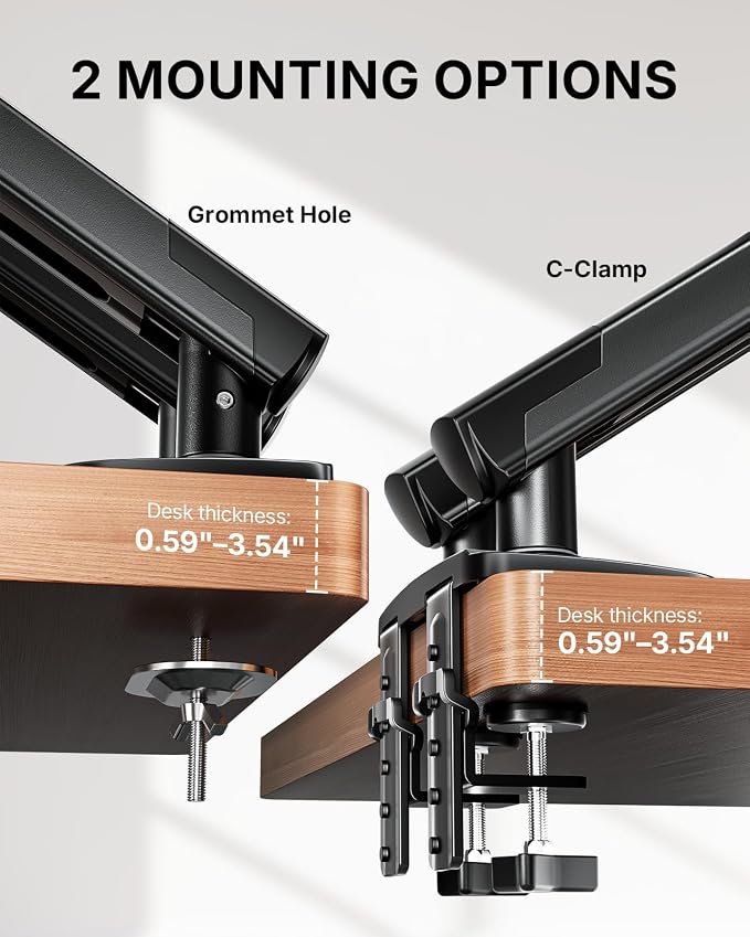 HUANUO FlowLift Pro Dual Monitor Mount for 13–32" Screens, MechaSpring Monitor Stand, Adjustable Monitor Arms for 2 Monitors with Tilt/Swivel/Rotation, Tool-Free VESA Mount, Max Load 19.8 lbs - Image 7