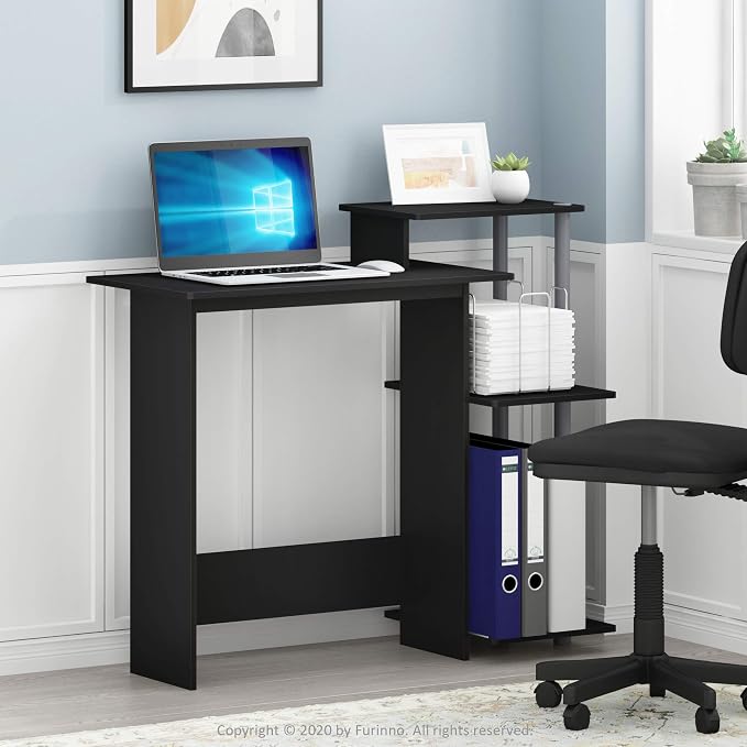 Furinno EFFICIENT Desk, 28.6" Wide Gaming Desk with 3 Open Side Shelves, Laptop Notebook Computer Desk, Office Desk for Home Office, Study Room, Dorm, Bedroom, Solid Black - Image 10