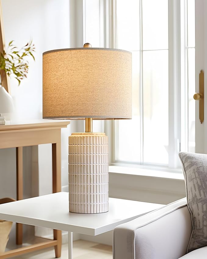 PoKat 23'' Bedside Table Lamp for Bedroom Nightstands, Birthday Gifts for Women Mom, House Warming Gifts New Home Decor, Ceramic Desk Lamp for Living Room, White Modern Bedroom Lamp - Image 6