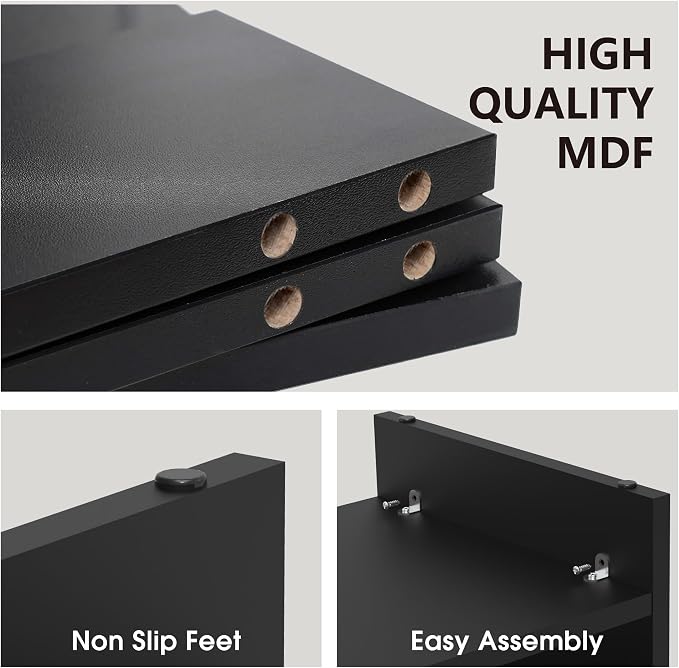 Fenge 31.5 Inch Dual Monitor Stand Riser for Desk, Black | Wooden Desk Shelf, 2-Tier Open Storage Compartment, for PC Laptop Screen Printer, Home Office Desktop Organizer - Image 3