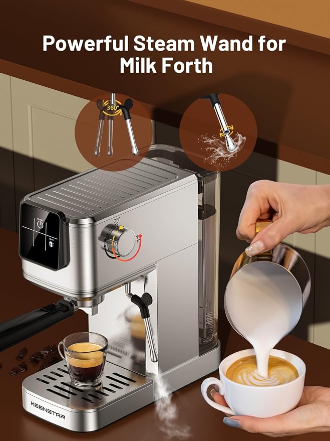 KEENSTAR 20Bar Espresso Machine, Hot & Iced Expresso Coffee Machines | Stainless Steel, Rapid Cold Brew, Touch Screen, Milk Frother Steam Wand, for Latte and Cappuccino - Image 5