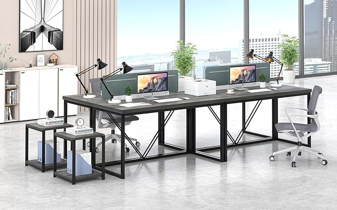 EXCEFUR Modern Home Office Desk, Wood and Metal Computer Desk, Industrial Writing Study Gaming Table for Living Room Bedroom, Rustic Grey, 53 inch - Image 6