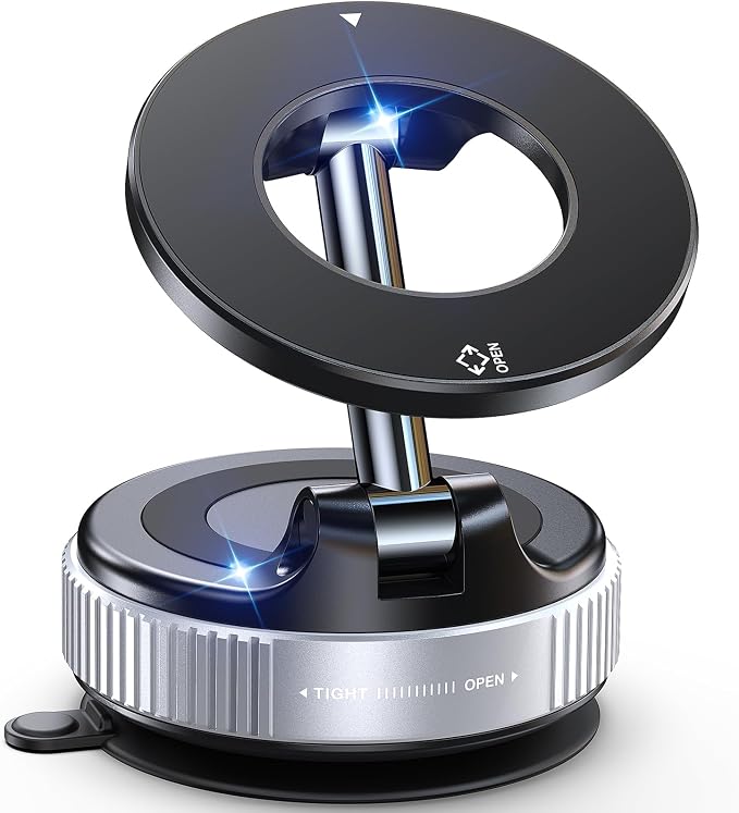Jononser Magnetic Suction Cup Phone Mount for Magsafe, 360° Adjustable Magnetic Car Phone Holder, Pocket Size Foldable Car Mount, Phone Holders for Your Car for iPhone 17 16 15 14 13 12 Series,Silver by Unknown