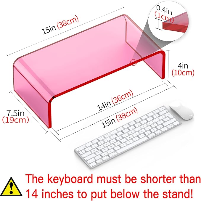 Acrylic Monitor Stand Riser Pink Laptop Stand Riser L15 xW7.5 xH4 | PC Holder,Compatible with All Notebooks and Monitor, Decoration for Office & Home,Pink Aesthetic Design,Office Supplies - Image 2