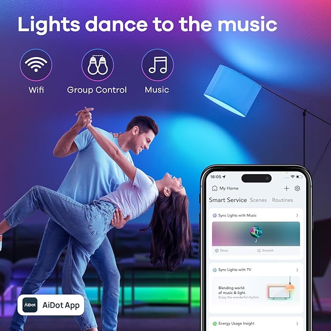 Linkind Smart Light Bulbs, Smart Bulbs Work with Alexa, Google Home, AiDot, LED Color Changing Light Bulbs & Tunable White, DIY Light Show, Dotis AI, 2.4GHz Wi-Fi Bluetooth, A19 E26 60W 800LM 1 Pack - Image 9