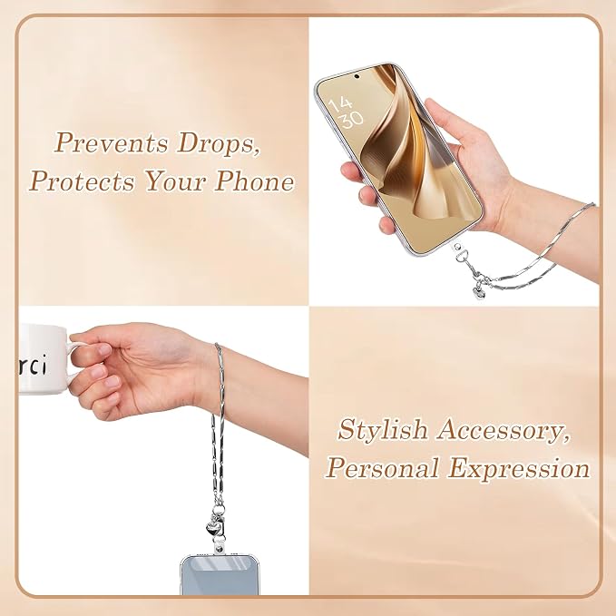 AULEEP Phone Chain Wristlet,Metal Hand Wrist Strap Lanyard,Phone Charm with Clear Tether Tab,Anti Theft Cellphone Strap Silver Bracelet Strap for Traveling Hiking Shopping - Image 6