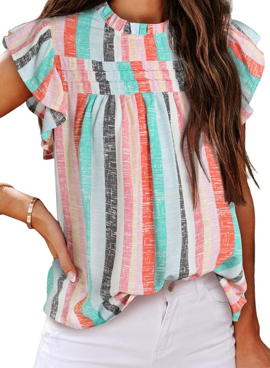 SHEWIN Womens Summer Crewneck Tank Tops Casual Ruffle Sleeveless Tops Shirts by SHEWINBeYourFashionStylist