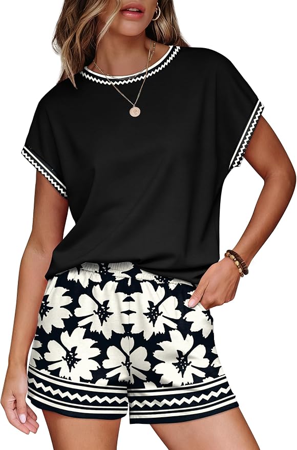 WIHOLL Two Piece Sets for Women Summer Lounge Short Sets Cap Sleeve Crew Neck Sweatsuit with Pocket XS-2XL - Image 2