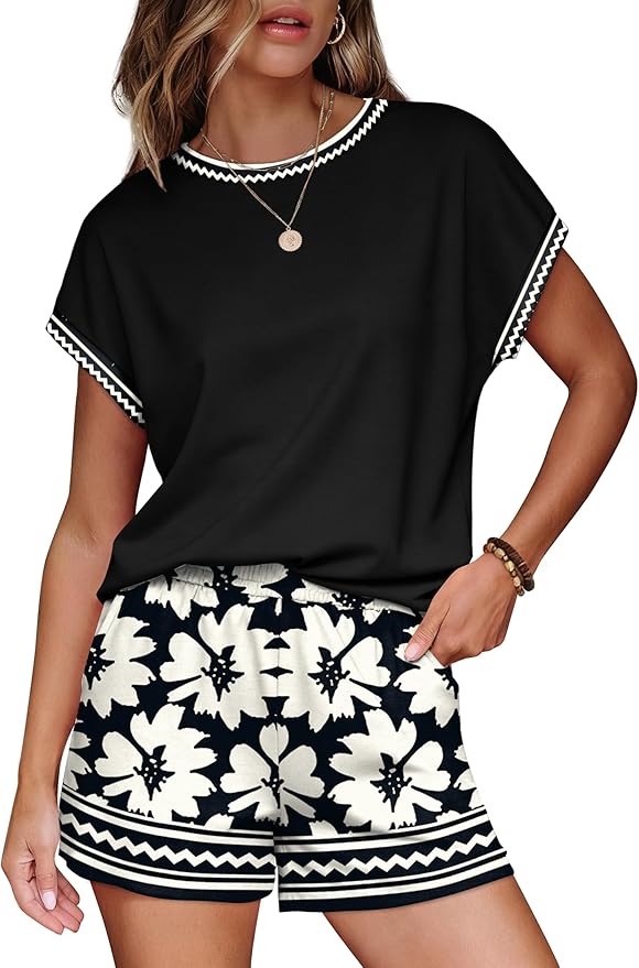 WIHOLL Two Piece Sets for Women Summer Lounge Short Sets Cap Sleeve Crew Neck Sweatsuit with Pocket XS-2XL - Image 2
