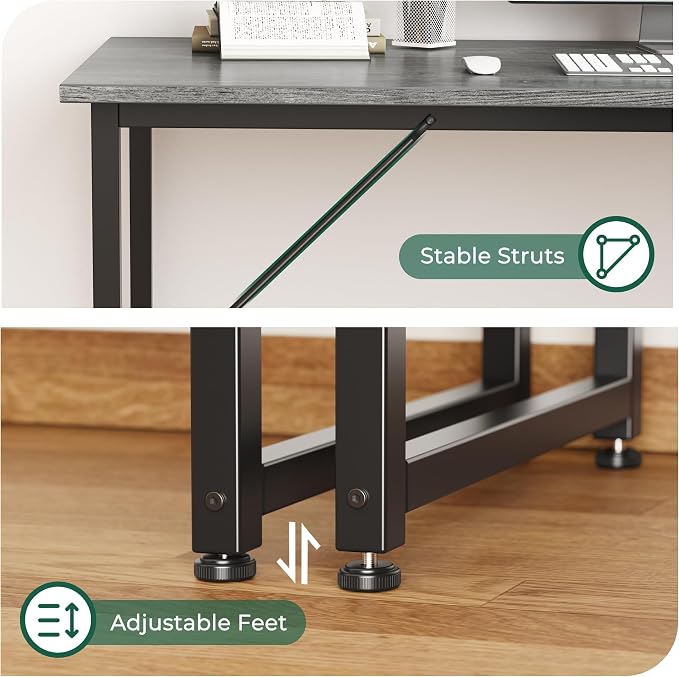 Huuger Computer Desk, 48 Inch Office Desk, Gaming Desk with Storage, Writing Desk Work Desk for Home Office, Study, Modern Simple Desk, Large Legroom, Metal Frame, Grey - Image 8