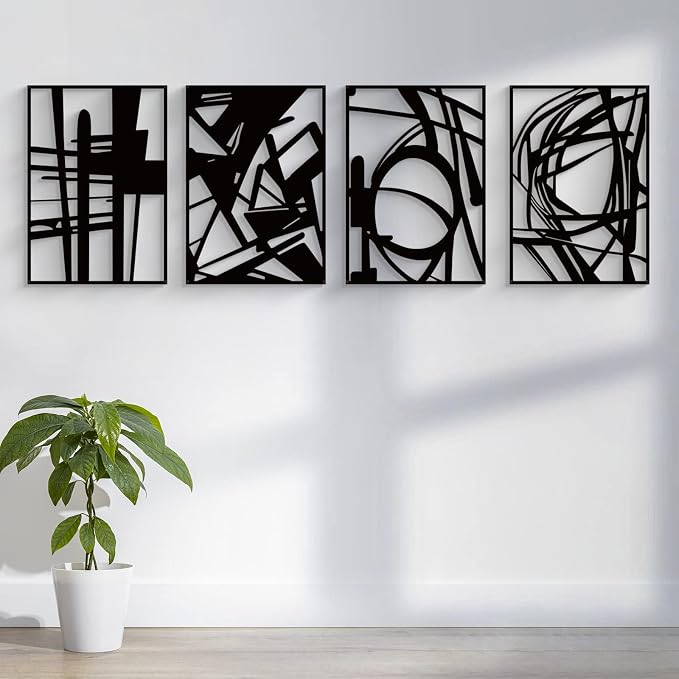 Glamativity Large 4 Pack Black Abstract Metal Wall Art, Minimalist Décor Single Line Art Wall Décor, 3D Textured Metal Wall Sculptures, for Living Room Bedroom Bathroom Study Room (Black, L Size 22.5 - Image 4