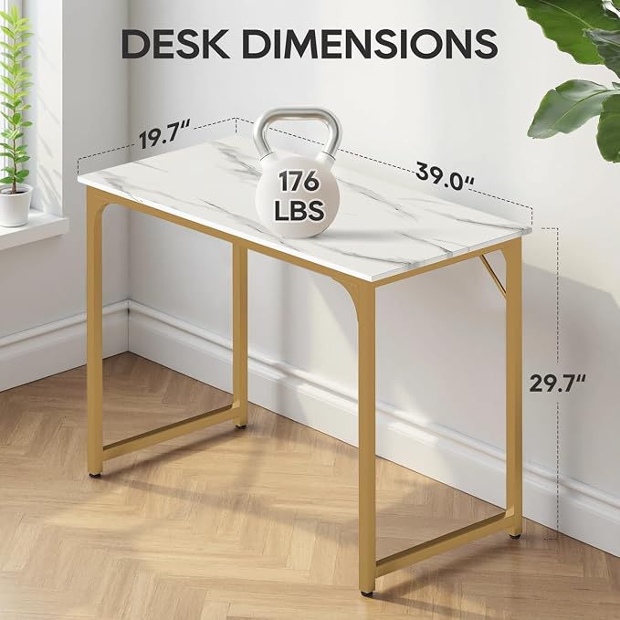 BestOffice Computer Desk,Home Office Desk, Modern Simple Style for Home Office Study Writing (Gold, 39 Inch) - Image 3