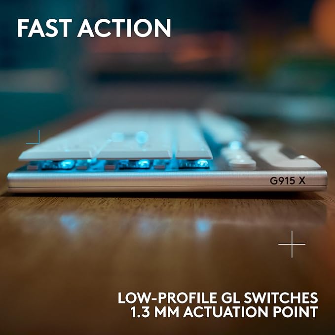 Logitech G915 X Lightspeed Wireless Gaming Keyboard (Tactile) - White | Low-Profile, Double-Shot PBT Keycaps, Fully Programmable Keys, RGB Backlighting, Sleek Aluminum Finishing, GL Brown - Image 3