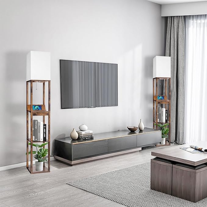 RUNTOP Floor Lamp with Shelves, Shelf Floor Lamp with Wireless Charger & 2 Charging USB Ports & Drawer, AC Outlet, 3 Color Temperature Tall Standing Lamp with Bulb for Living Room, Bedroom, Office - Image 6