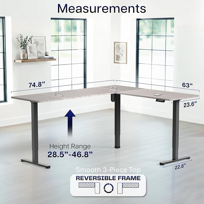 VIVO Dark Gray 75 x 63 in Corner Standing Desk, DESK-E3CTG-75 | Electric, Large Reversible L-Shaped Table, Sit Stand Height Adjustable, Memory Controller, Office Furniture Sets, Black Frame - Image 5