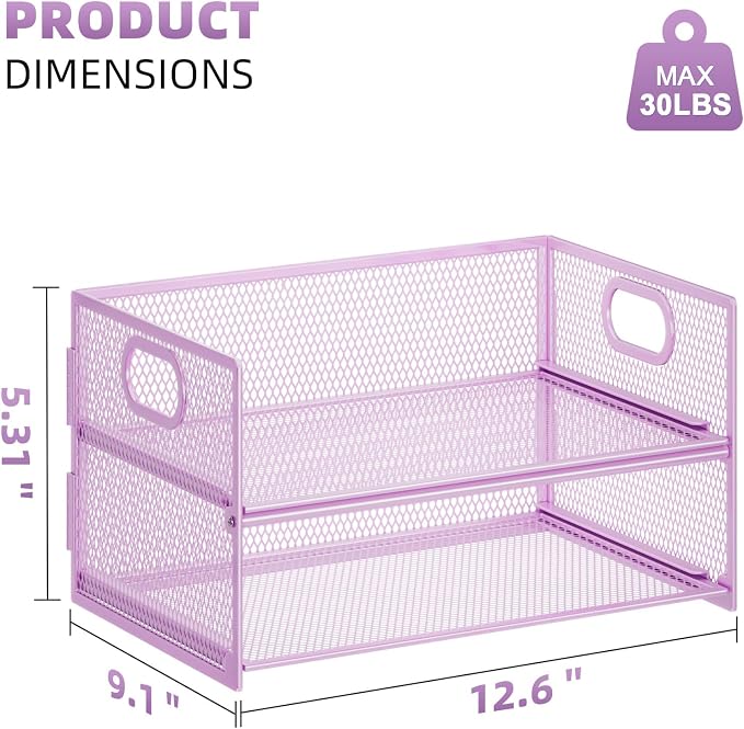 Marbrasse 2 Tier Paper Organizer Letter Tray, Mesh File Organizer with Handle, Paper Sorter Desk Organizer for Home Office Supplies - 2P Purple - Image 4