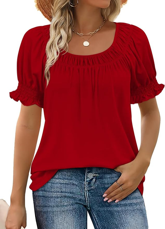 WIHOLL Womens Short Sleeve Square Neck Summer Tops Dressy Casual Blouses Trendy Clothes 2026 by WIHOLL