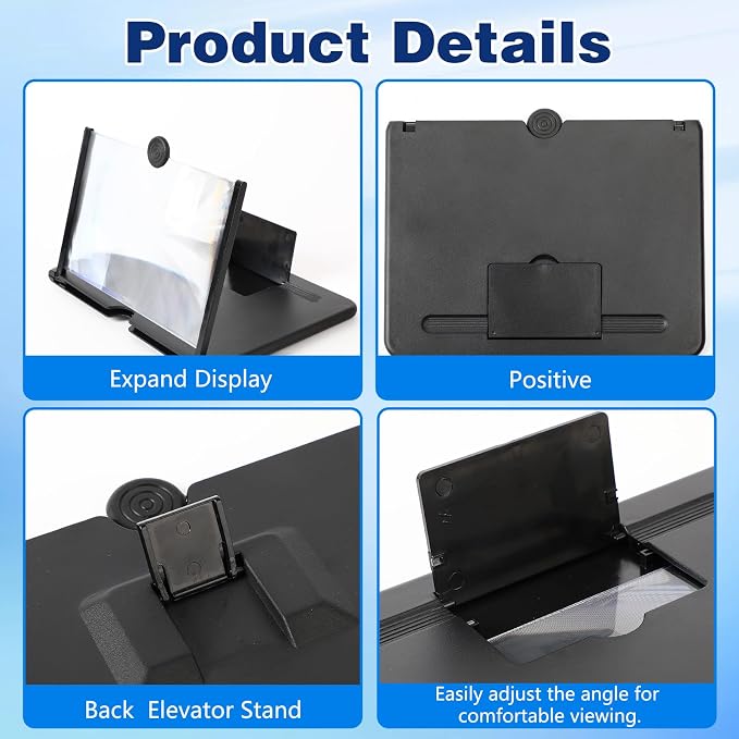 Screen Magnifier Version, Mobile Phone 3D HD Magnifying Projector Screen Enlarger for Movies, Videos and Gaming, Foldable Holder Stand Compatible with All Phones (Black, 10inch) - Image 6