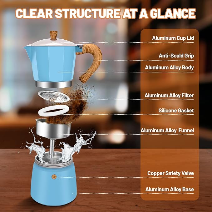 9 Cup Aluminum Espresso Stovetop Moka Pot Express Coffee Maker Percolator Italian Classic Mocha Coffee Machine for Italian and Cuban Cafe Brewing for Home & Camping 450ml 15oz - Image 3