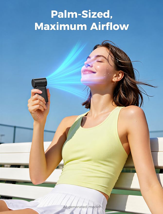 Aecooly Mini Portable Fan with Power Bank, Powerful Handheld Fan, 36ft/s High Speed, [8.5H Max Cooling], 4 Speeds Detachable Modular, Personal Pocket for Summer, Travel, Gifts for Women-Black - Image 2