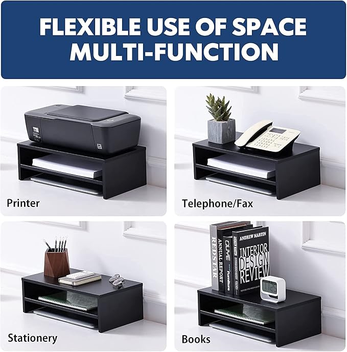 FITUEYES Monitor Stand - 2 Tier Computer Monitor Riser Shelf, Wood Desktop Stand for Laptop Computer Screen, Desk Organization, Office Supplies - Image 4