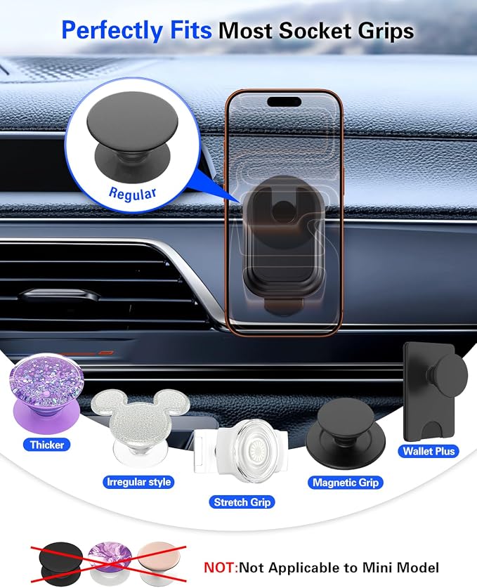 pop-tech Car Phone Mount for Socket Grip, Strong Sticky Cell Phone Holder for Auto Dashboard, Adjustable Adhesive Car Mount Compatible with Thick Wallet Grip Card Holder for iPhone Samsung - Image 6