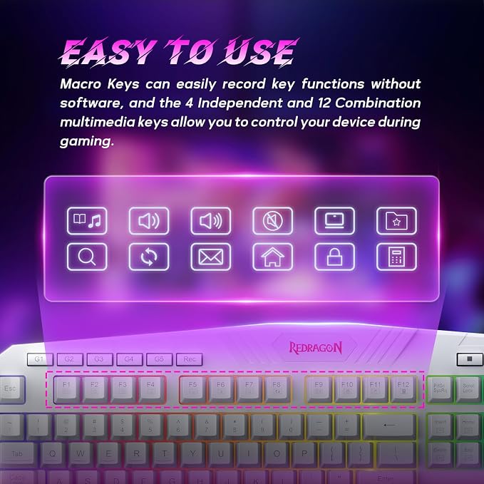 Redragon Updated Programmable Gaming Keyboard and Mouse, RGB Backlit Keyboard Mouse with Software, Independent Macro Record Keys, Value Combo Set, White - S101-3 PRO - Image 7