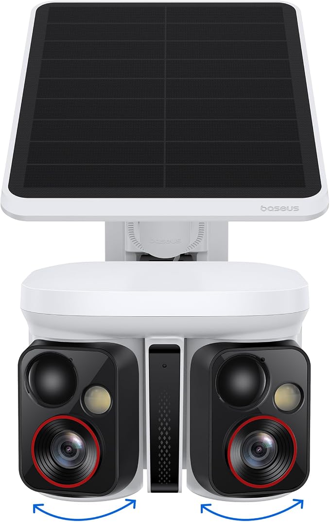 Baseus X1 Pro Dual-Tracking Solar Security Camera Outdoor Wireless, Dual 3K AI Cameras, 300° Pan, Color Night Vision, 8× Zoom, Local Storage up to 512GB, IP65, No Subscription by Baseus