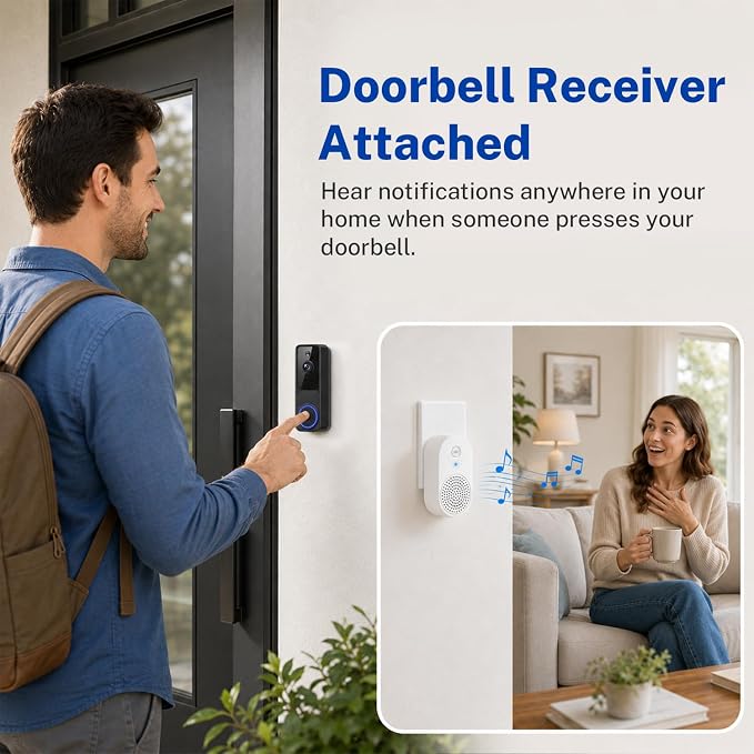 Doorbell Camera Wireless, 1080P Video Doorbell Camera Battery Powered, Security Camera with AI Human Detection, 2-Way Audio, Night Vision, Cloud Storage, 2.4G WiFi, Front Door Camera for Home Security - Image 8